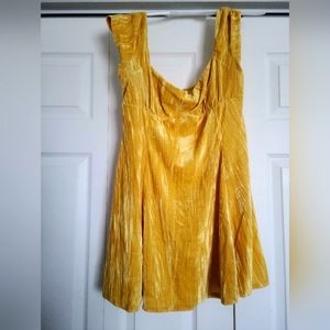 Yellow Velvet Mini Dress Urban Outfitters